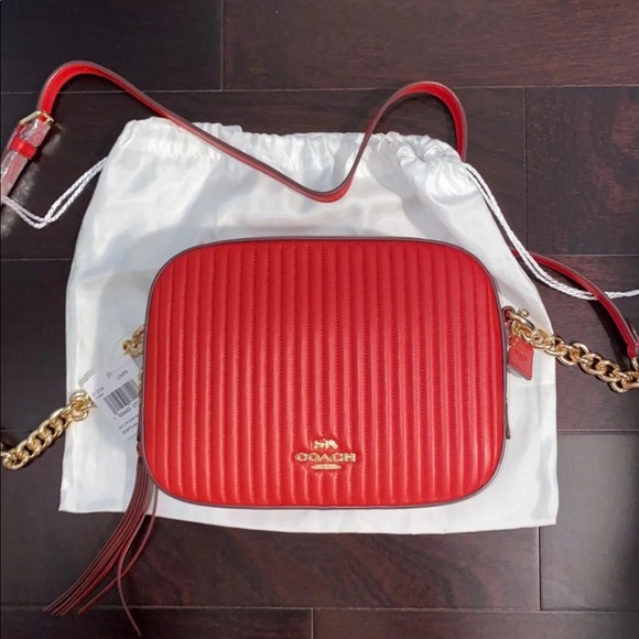 coach red quilted camera bag